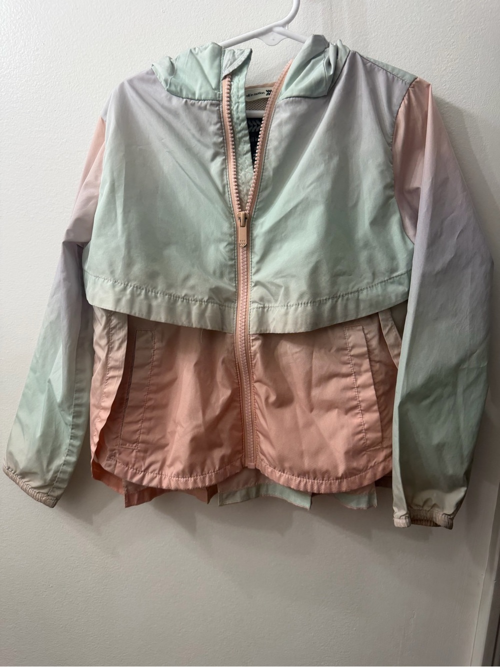 all in motion Kids Hooded Windbreaker Jacket - Mint & Peach with ruffled back